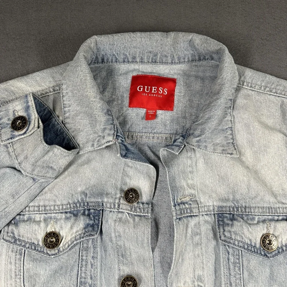 Guess Denim Jacket Mens Large Blue‎ Light Wash Button Front Pockets JMLXN1R0LF0